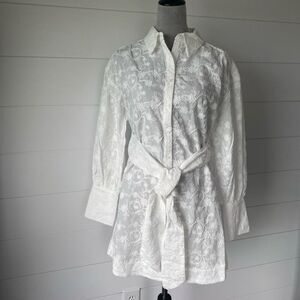 SUPER NATURAL BY SECRET MISSION SKIPE SHIRT EMBROIDERED WHITE DRESS SIZE S $425